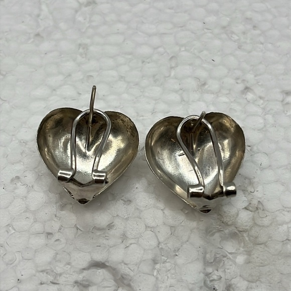 Puffy Heart Sterling Silver Earrings large Vintage Earrings Love Romance - Picture 7 of 11